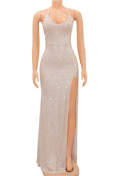 Backless High Split Evening Prom Dress